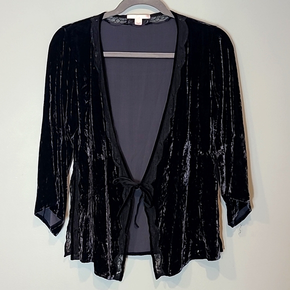 Victoria's Secret Other - Victoria’s Secret Velvet Silk‎ Kimono Vintage Y2K Lace Tie Front Whimsigoth